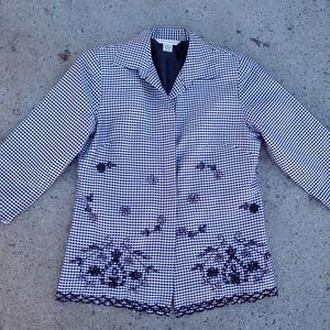Vintage Peter Martin 100% Silk Gingham Embroidered Beaded Blazer Sz 4